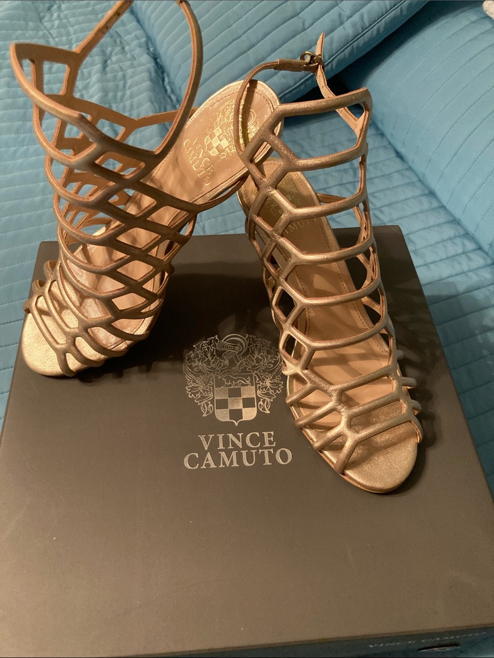 Vince Camuto Rose Gold Strappy Cage Heels